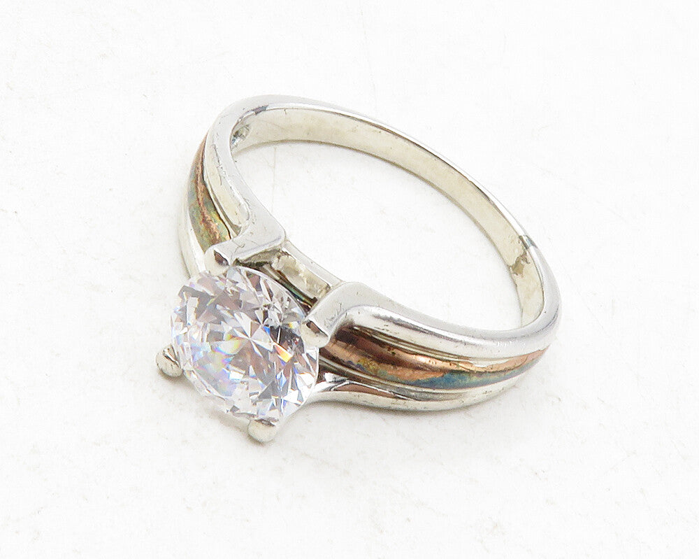 925 Sterling Silver  Prong Set Cubic Zirconia Solitaire Ring Sz 10  RG12447