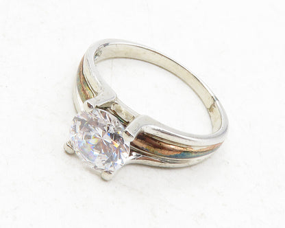 925 Sterling Silver  Prong Set Cubic Zirconia Solitaire Ring Sz 10  RG12447