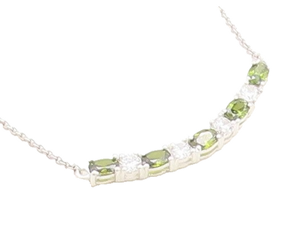 925 Sterling Silver Sparkling Cubic Zirconia & Peridot Chain Necklace NE1532