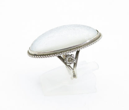 925 Silver  Vintage Victorian Mother Of Pearl Cocktail Ring Sz 7.5  RG6915