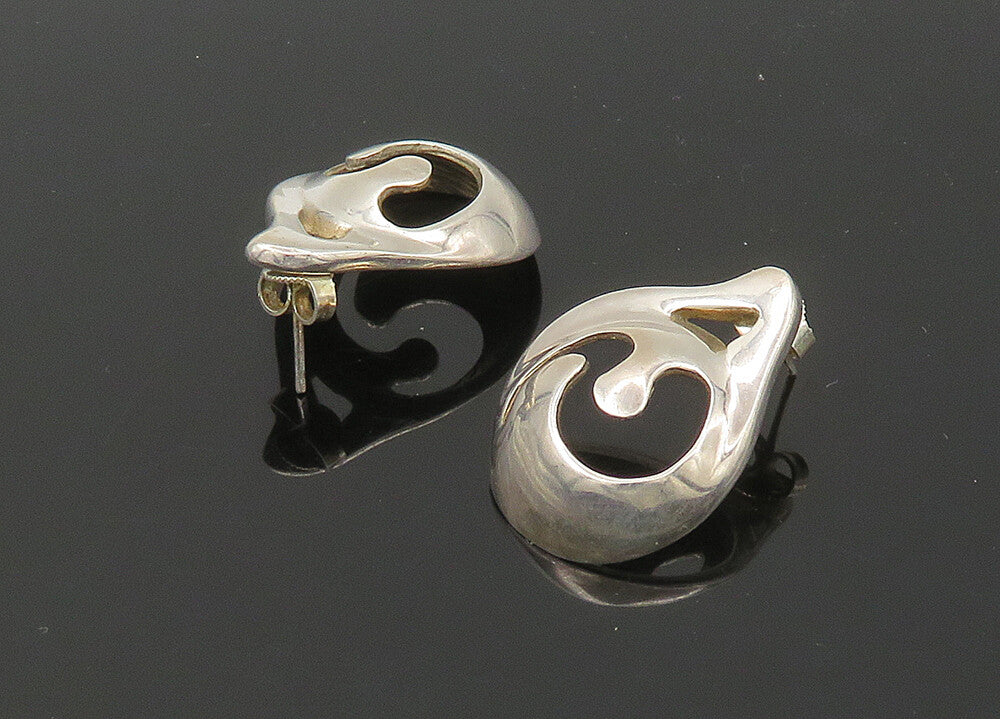 ISRAEL 925 Sterling Silver  Vintage Shiny Cutout Design Drop Earrings  EG11159