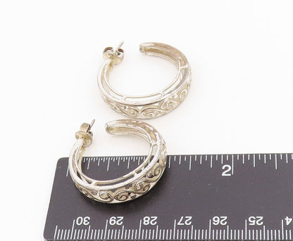 925 Sterling Silver Vintage Earrings Classic Intricate Scrollwork Hoops  EG13808
