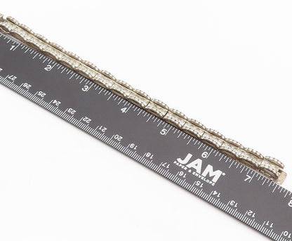 925 Sterling Silver Vintage Square And Round CZ 3 Chain Bridge Bracelet BT9937