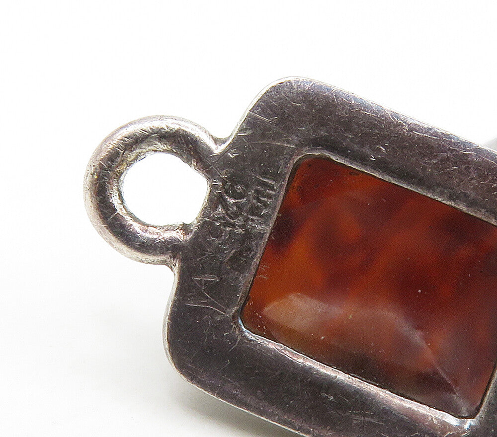 925 Sterling Silver  Vintage Cabochon Cut Amber Hook Bangle Bracelet  BT6227
