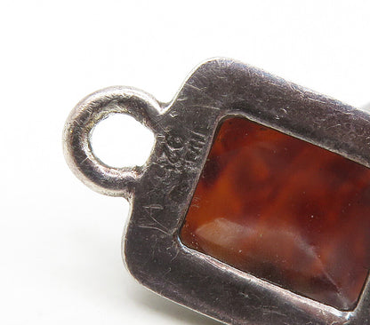 925 Sterling Silver  Vintage Cabochon Cut Amber Hook Bangle Bracelet  BT6227