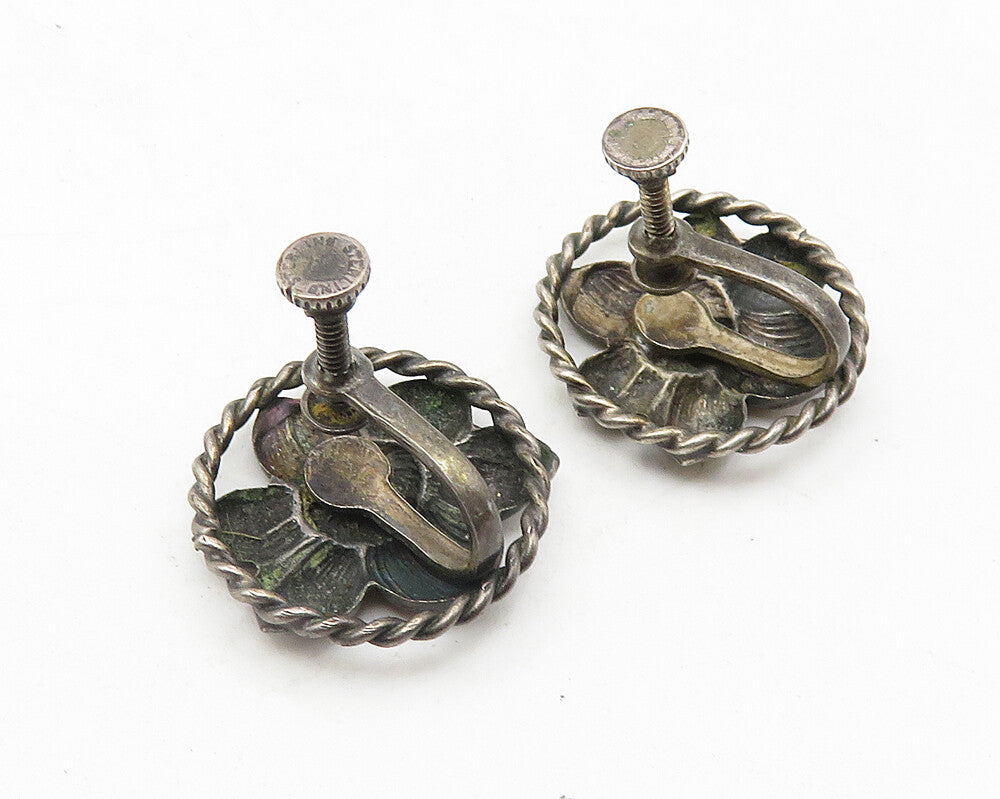 925 Sterling Silver  Vintage Oxidized Flower Twist Non Pierce Earrings  EG5803