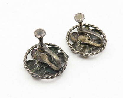925 Sterling Silver  Vintage Oxidized Flower Twist Non Pierce Earrings  EG5803