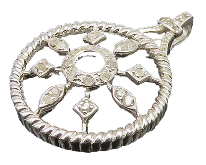 925 Sterling Silver  Vintage Genuine Diamonds Floral Motif Pendant  PT19332