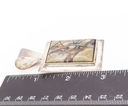 925 Sterling Silver Vintage Pendant DTR JAY KING Rectangular Marble  PT23641