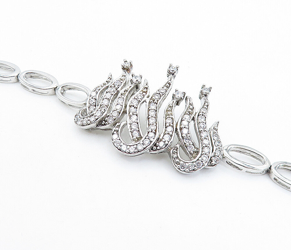 925 Sterling Silver  Sparkling Cubic Zirconia Oval Link Chain Bracelet  BT2372