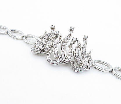 925 Sterling Silver  Sparkling Cubic Zirconia Oval Link Chain Bracelet  BT2372