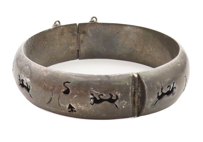 MEXICO 925 Sterling Silver  Vintage Oxidized Cutout Bangle Bracelet  BT1900