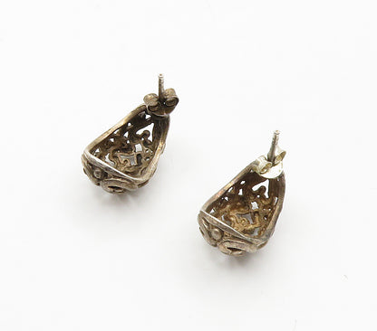 925 Sterling Silver  Vintage Dark Tone Heart Swirl JHoop Earrings  EG8091