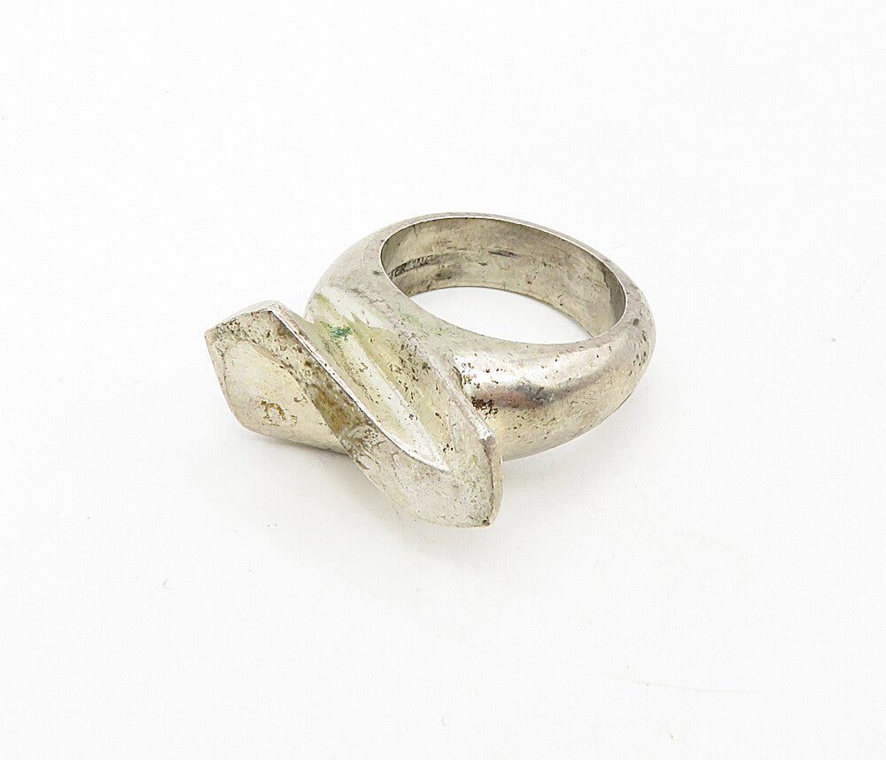 925 Sterling Silver  Vintage Shiny Modernist Sculpted Band Ring Sz 8.5  RG8898