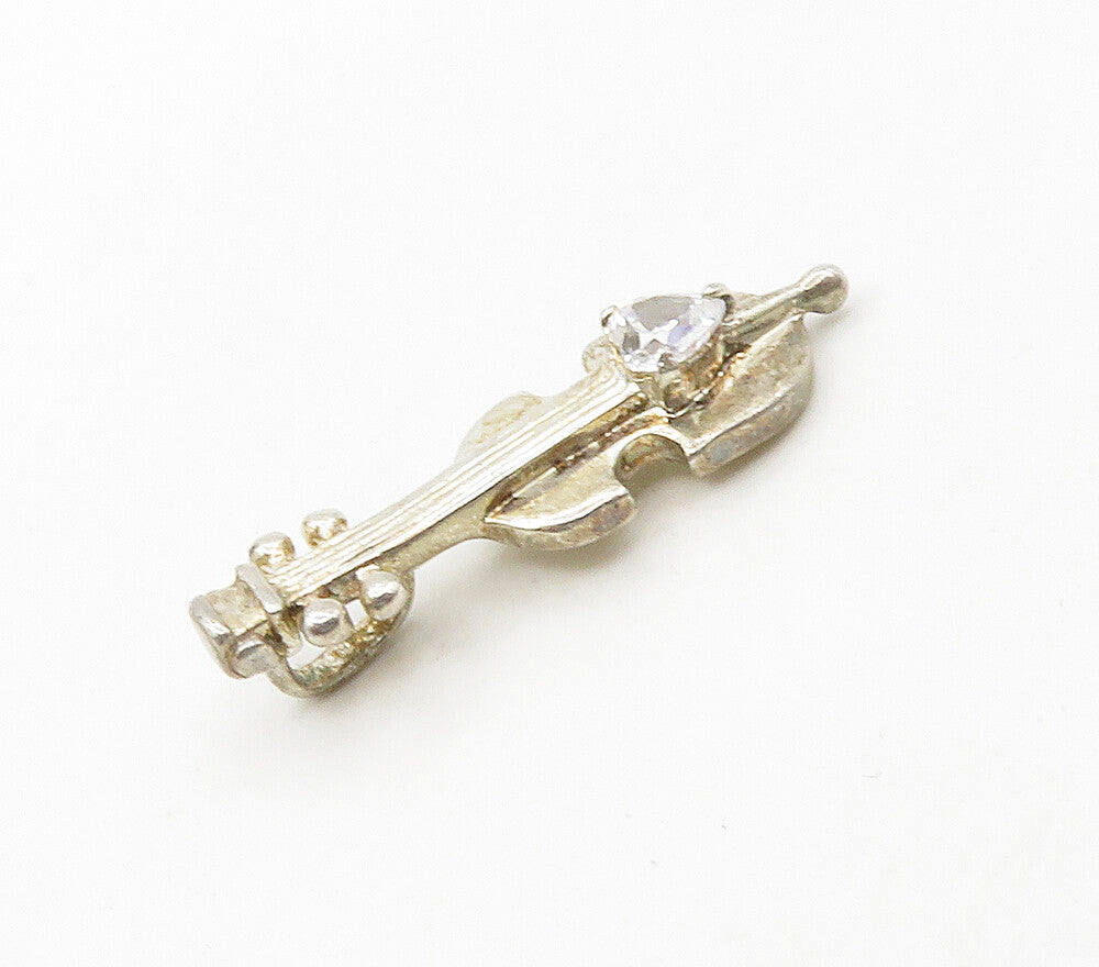 925 Sterling Silver  Vintage Love Heart Cubic Zirconia Cello Pendant  PT12970