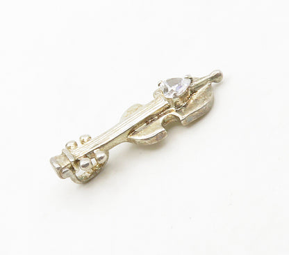 925 Sterling Silver  Vintage Love Heart Cubic Zirconia Cello Pendant  PT12970