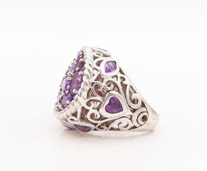 925 Sterling Silver Vintage Ring Large Roped Oval Amethyst Inlay  Sz 5  RG28729