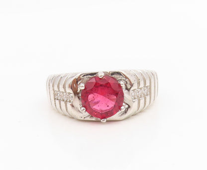 925 Sterling Silver Vintage Ring Ruby & CZ Statement Band  Sz 10.5  RG34892