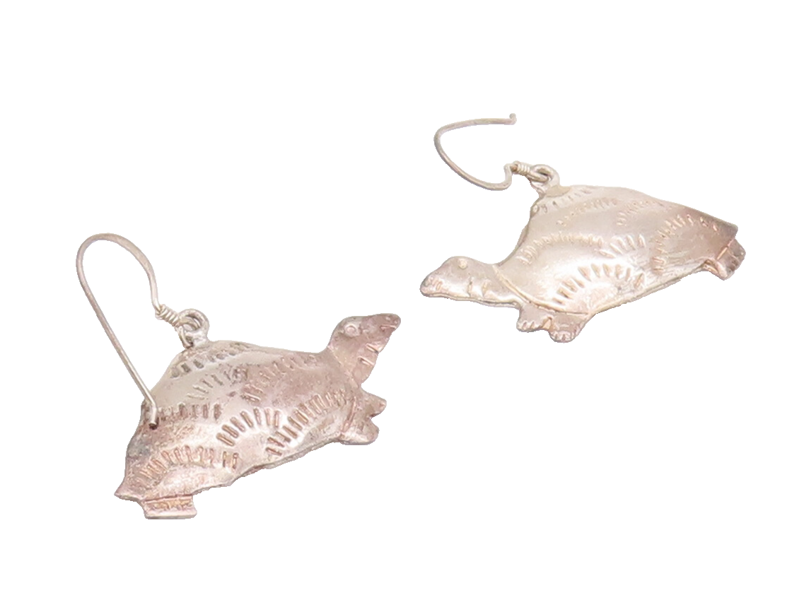 925 Sterling Silver Vintage Earrings Minimalist Etched Walking Turtle  EG12820