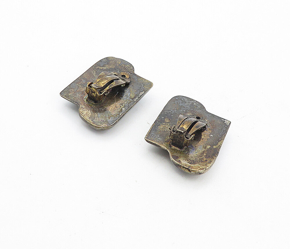 MEXICO 925 Sterling Silver  Vintage Oxidized Hollow Non Pierce Earrings EG4242