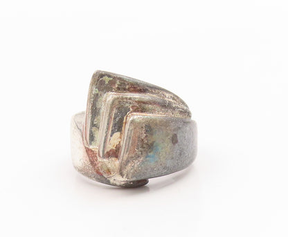 925 Sterling Silver Vintage Ring Modernist Ribbed Step Design  Sz 5  RG35602
