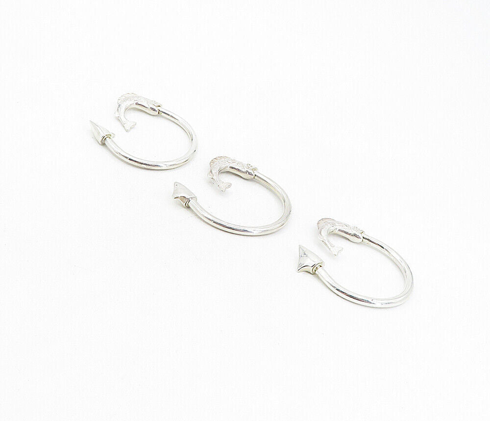 925 Sterling Silver  Vintage 3 Piece Shiny Fish Arrow Key Rings  TR1367
