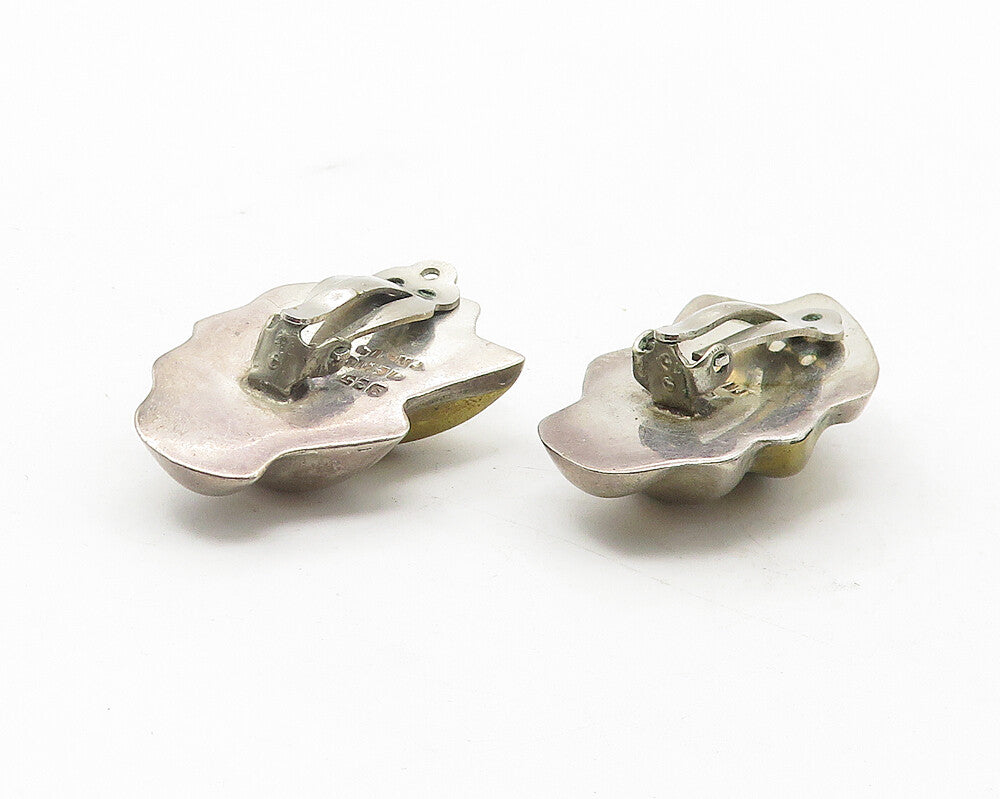 MEXICO 925 Sterling Silver  Vintage 2 Tone Hollow Non Pierce Earrings  EG6308