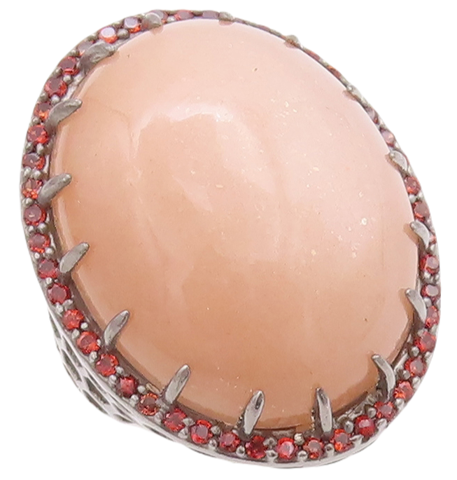 925 Sterling Silver Vintage Ring Large Oval Gemstone Halo Red CZ  Sz 7  RG29415
