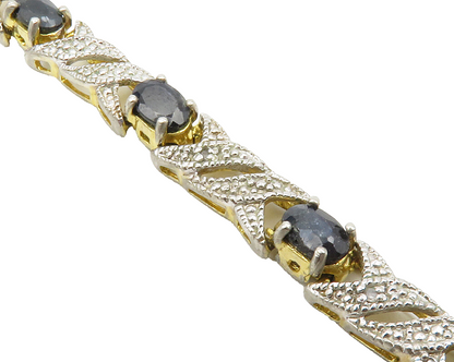 925 Sterling Silver  Sapphire & Genuine Diamonds 2 Tone Chain Bracelet  BT5116
