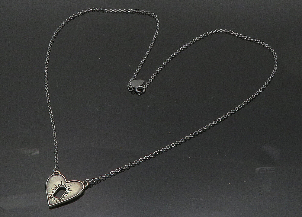 LISA LEONARD 925  Silver  Vintage Dark Tone Love Heart Chain Necklace  NE3370