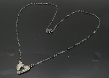 LISA LEONARD 925  Silver  Vintage Dark Tone Love Heart Chain Necklace  NE3370
