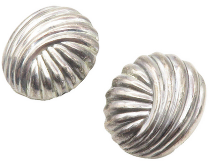 925 Sterling Silver  Vintage Fluted Dome Non Pierce Drop Earrings  EG7278