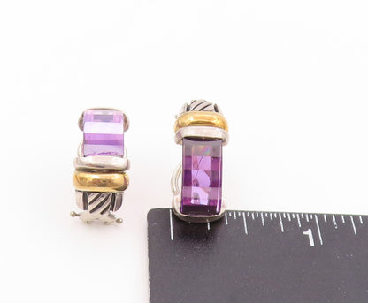 18k Gold & 925 Sterling Silver Vintage Earrings JEFFREY LEVIN Amethyst  EG14022