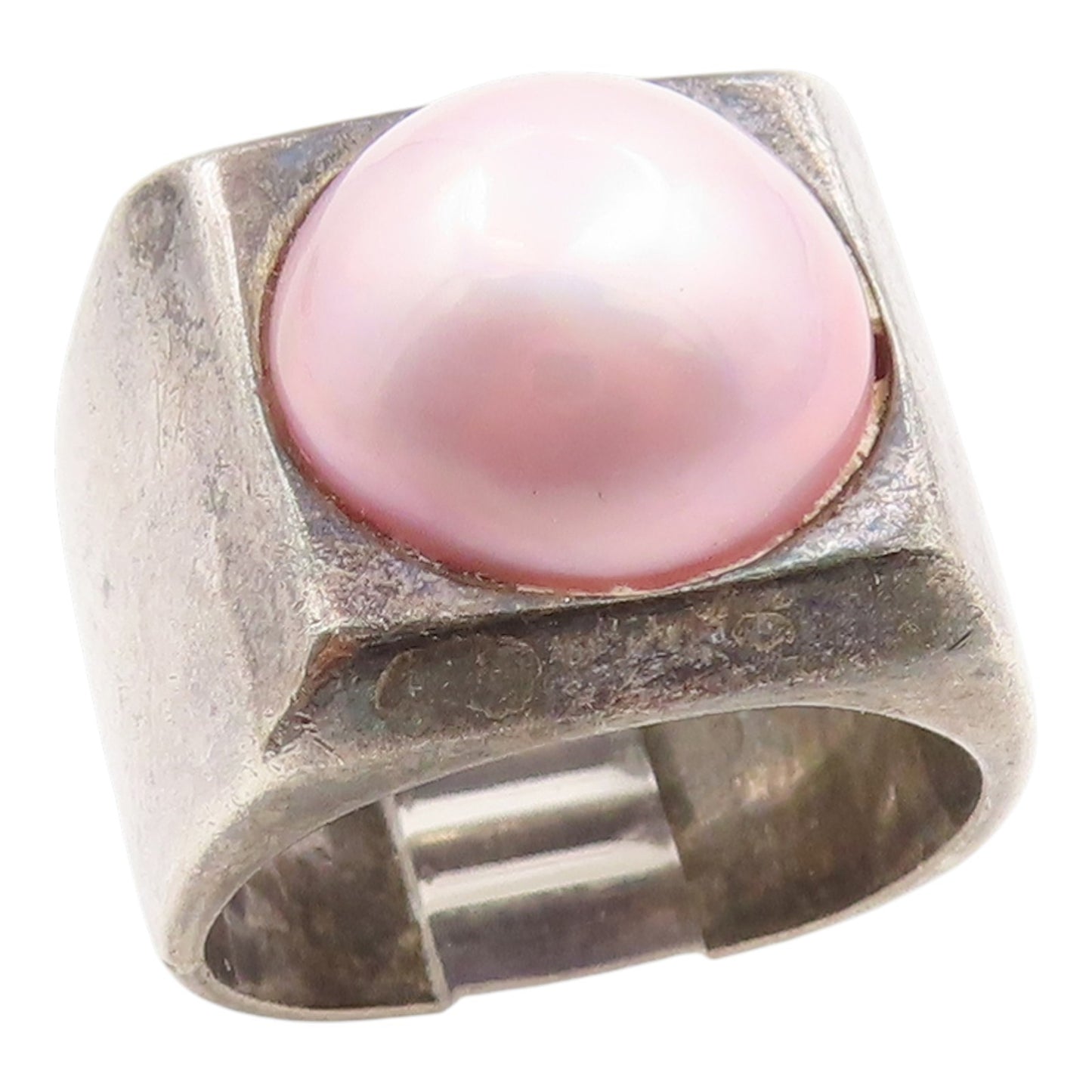 925 Sterling Silver Vintage Ring Classic Pearl Geometric Signet  Sz 6  RG35529