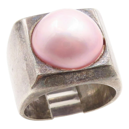 925 Sterling Silver Vintage Ring Classic Pearl Geometric Signet  Sz 6  RG35529