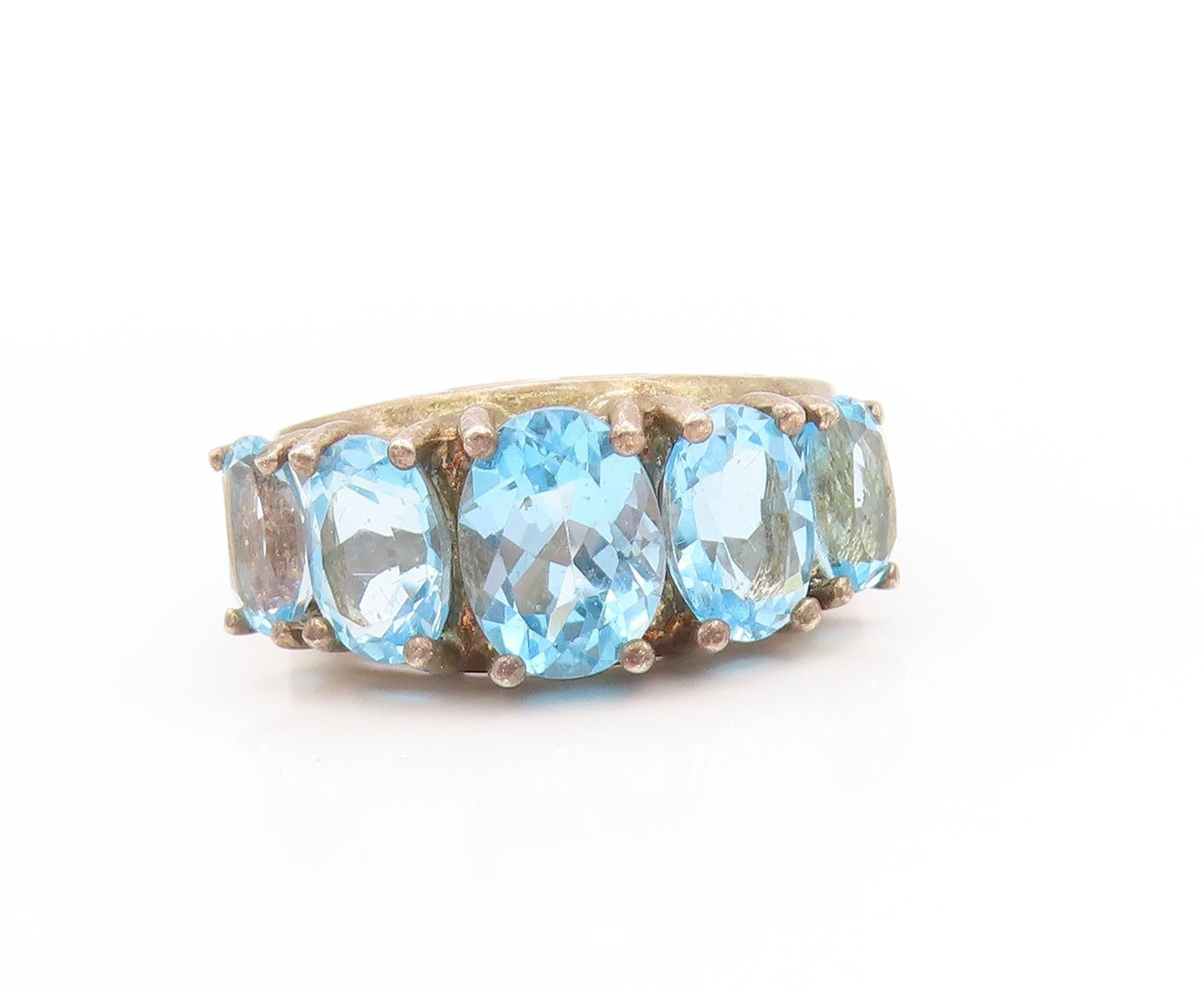 925 Sterling Silver Vintage Ring Antique Oval Cut Topaz Band  Sz 6  RG32935