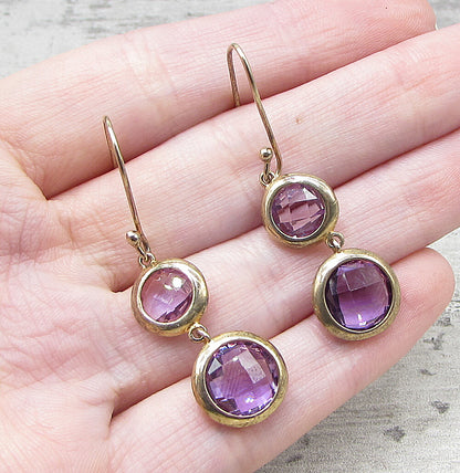 Gold Over 925 Sterling Silver Round Cut Faceted Amethyst Drop Earrings EG1192