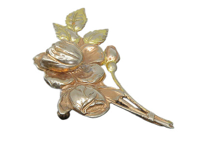 925 Sterling Silver  Vintage Shiny Tied Flowers Motif Brooch Pin  BP5629