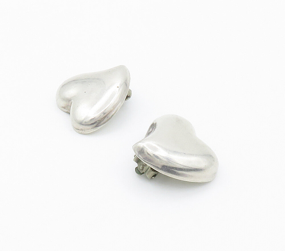 MEXICO 925 Silver  Vintage Smooth Shiny Love Heart Non Pierce Earrings  EG7781
