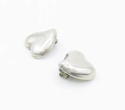 MEXICO 925 Silver  Vintage Smooth Shiny Love Heart Non Pierce Earrings  EG7781