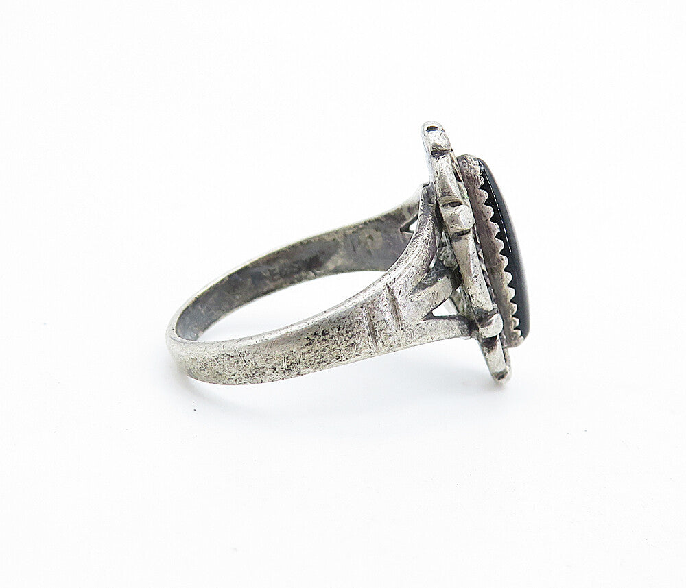 925 Sterling Silver Vintage Black Onyx Split Cocktail Band Ring Sz 9.5  RG6981