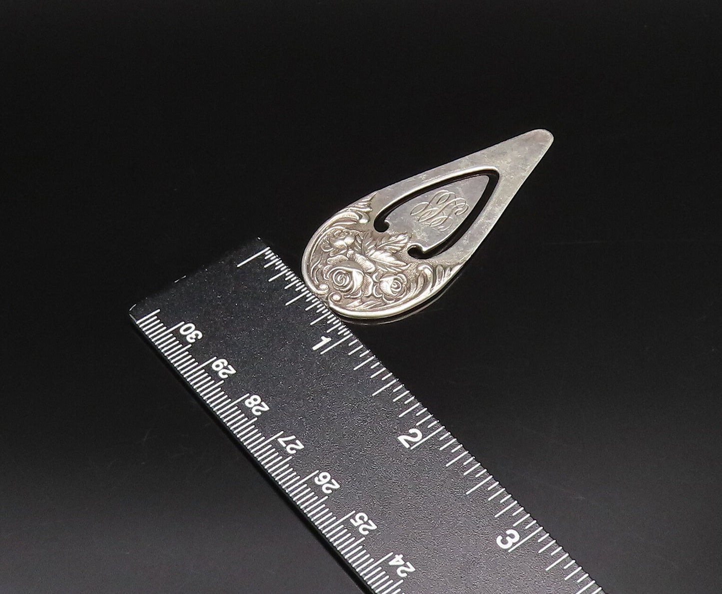 S. KIRK & SON 925 Silver  Vintage Carved Three Rose Flowers Bookmark  TR3456
