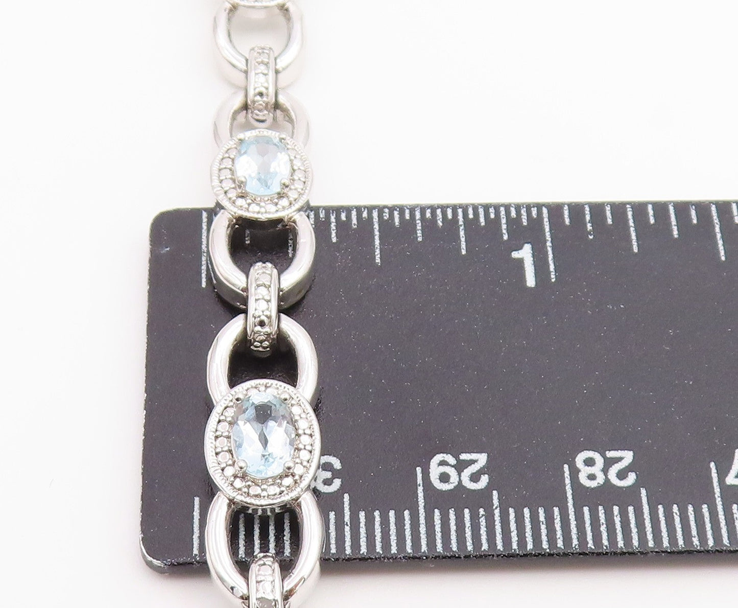 925 Sterling Silver Vintage Bracelet Oval Cut Blue Topaz Statement Chain BT12230