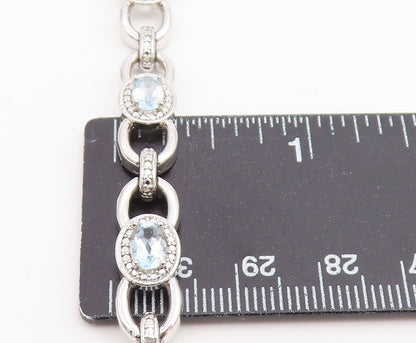 925 Sterling Silver Vintage Bracelet Oval Cut Blue Topaz Statement Chain BT12230