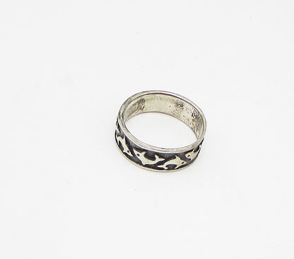 925 Sterling Silver  Vintage Dark Tone Dolphin Motif Band Ring Sz 7.5  RG3396