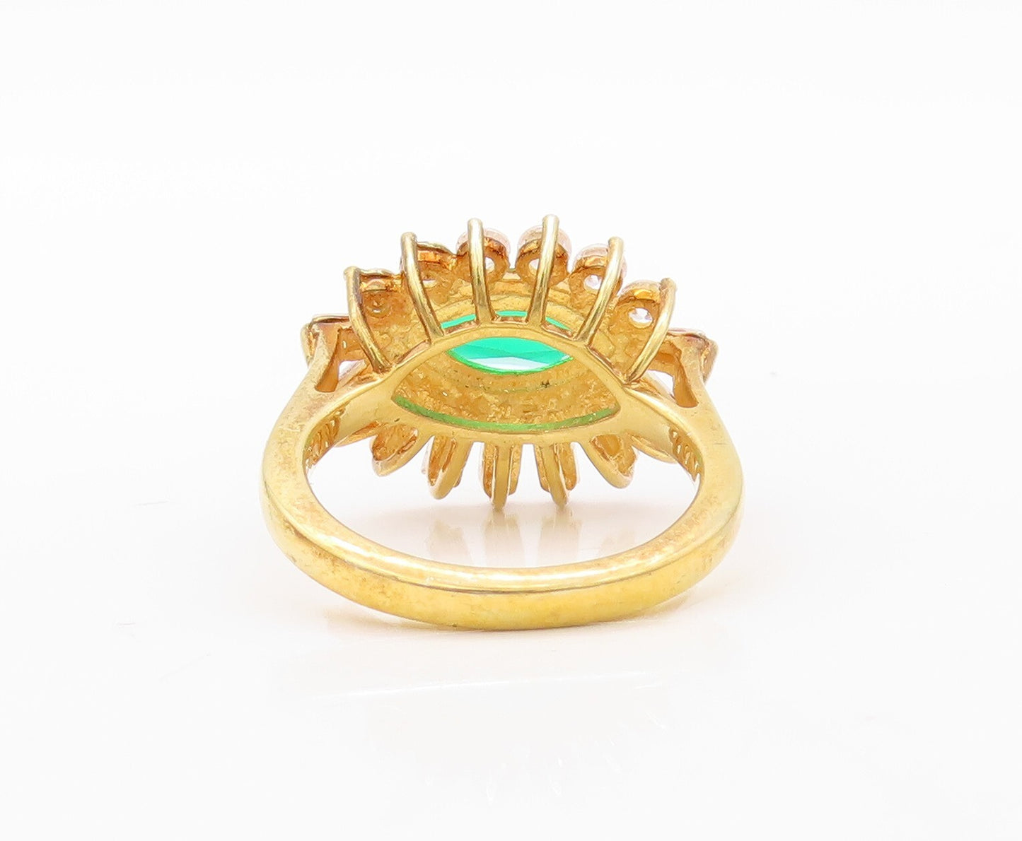 925 Sterling Silver Vintage Ring Gold Plated Green White CZ Flower  Sz 6 RG30805