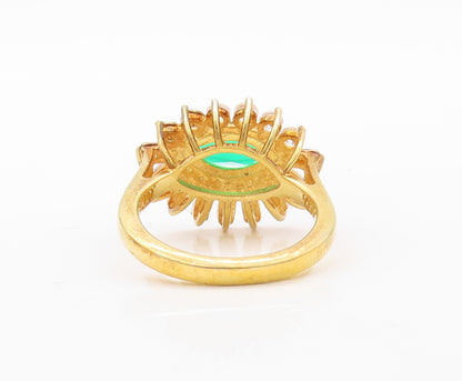 925 Sterling Silver Vintage Ring Gold Plated Green White CZ Flower  Sz 6 RG30805