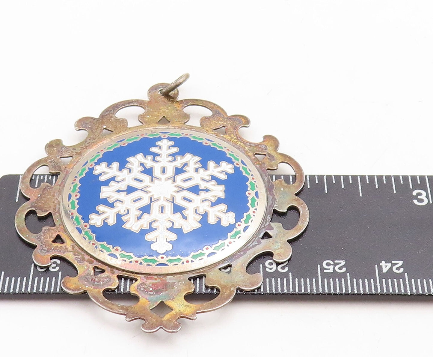 925 Sterling Silver Vintage Pendant LUNT Enameled Cutout Snow Flake  PT23694