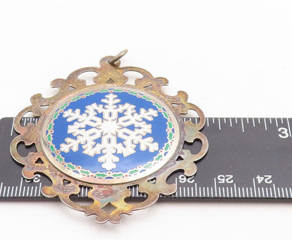 925 Sterling Silver Vintage Pendant LUNT Enameled Cutout Snow Flake  PT23694