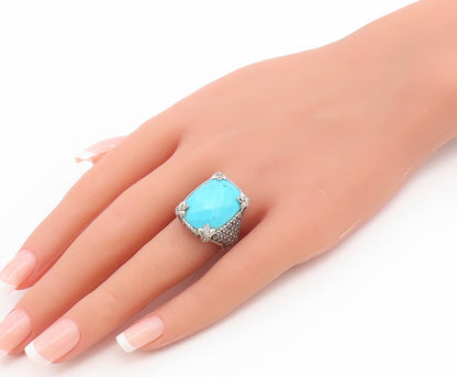 925 Sterling Silver Vintage Ring JUDITH RIPKA Turquoise & CZ Band  Sz 7  RG36693